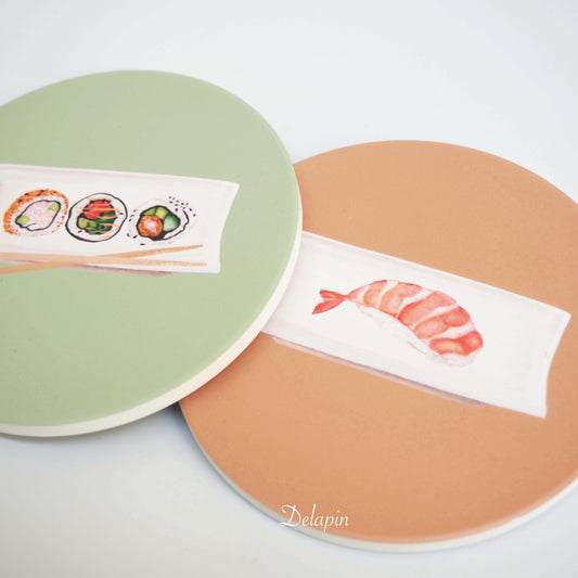 【壽司系列】 🇯🇵 壽司卷 & 鮮蝦握壽司  MIT 鶯歌陶瓷 吸水杯墊