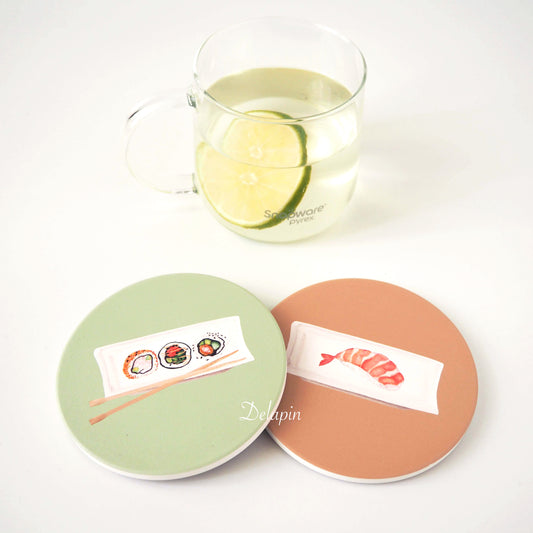 【壽司系列】 🇯🇵 壽司卷 & 鮮蝦握壽司  MIT 鶯歌陶瓷 吸水杯墊